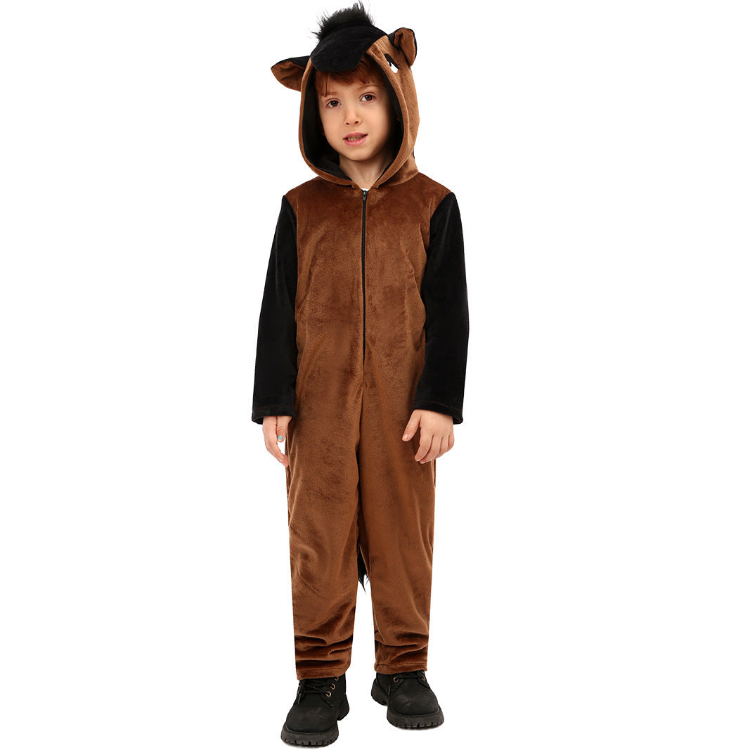Children's Animal Jumpsuit Brown Horse Role Cos Costume Stage Performing Costumes