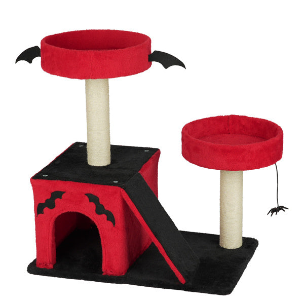 Halloween Cat Climbing Frame Gothic Cat Tree, Cat Tower With Spacious Cat Condo, 2 Padded Perches, Spider Toy, Scratching Posts, Scratching Ladder For Large Cats, Red & Black