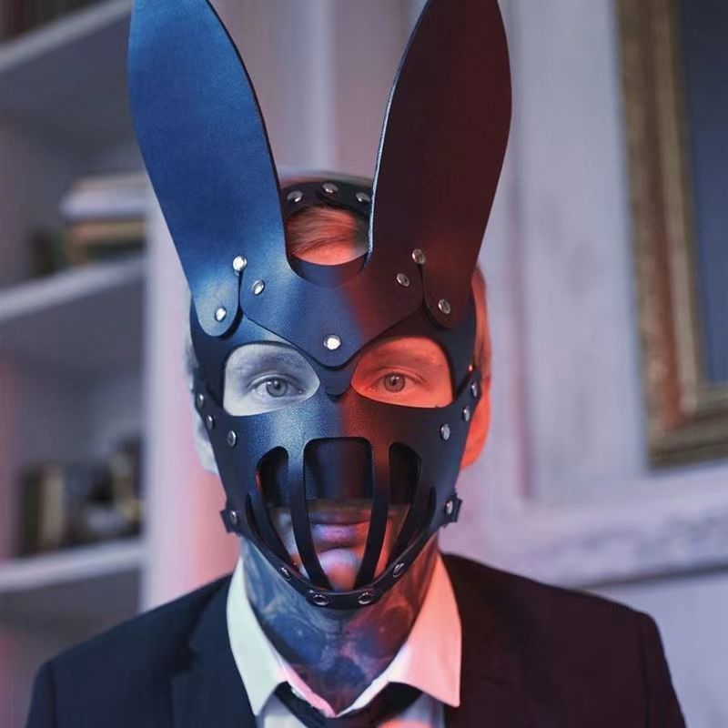 Black Leather Rabbit Ear Mask