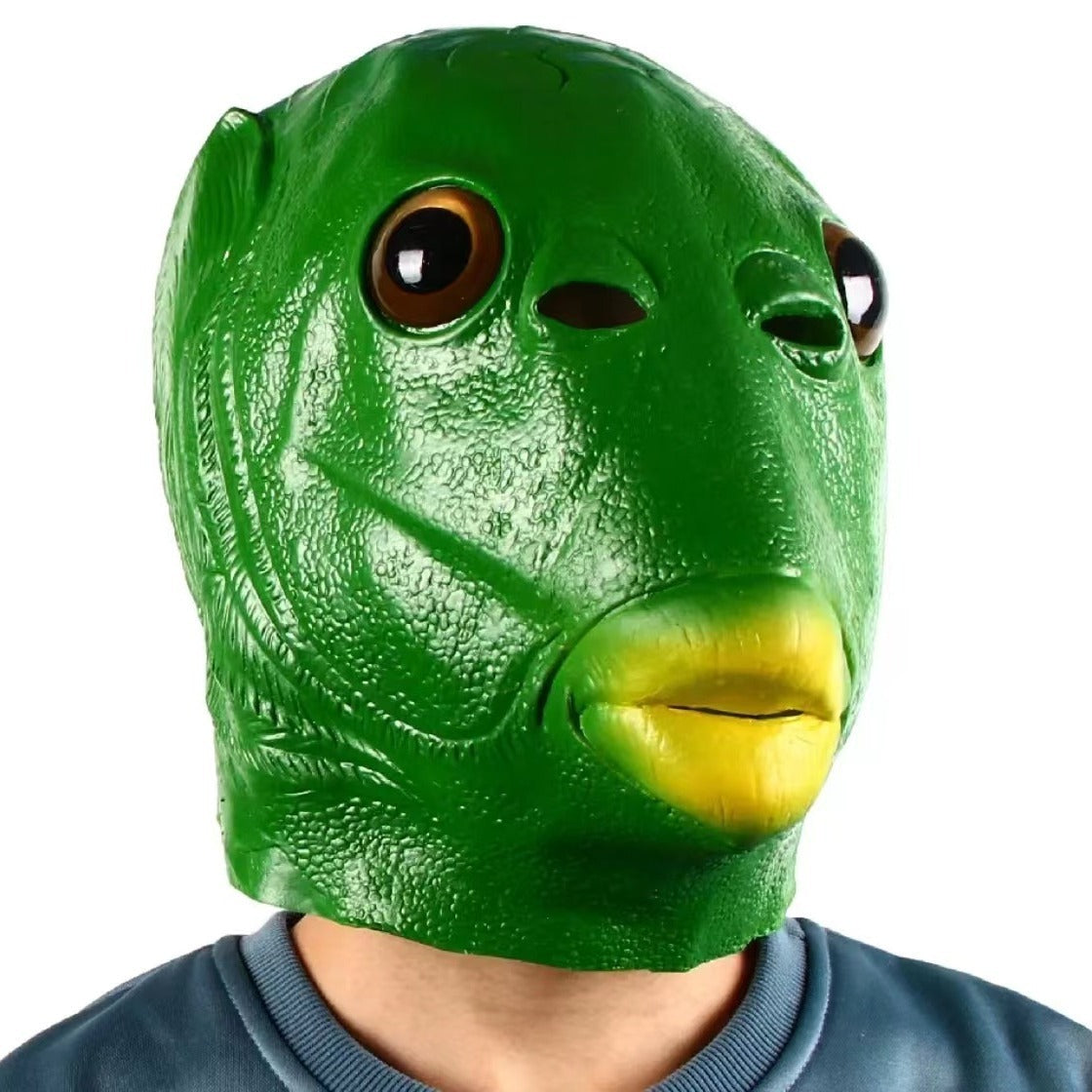 Internet Celebrity Latex Mask Funny Green Fish Head Cover
