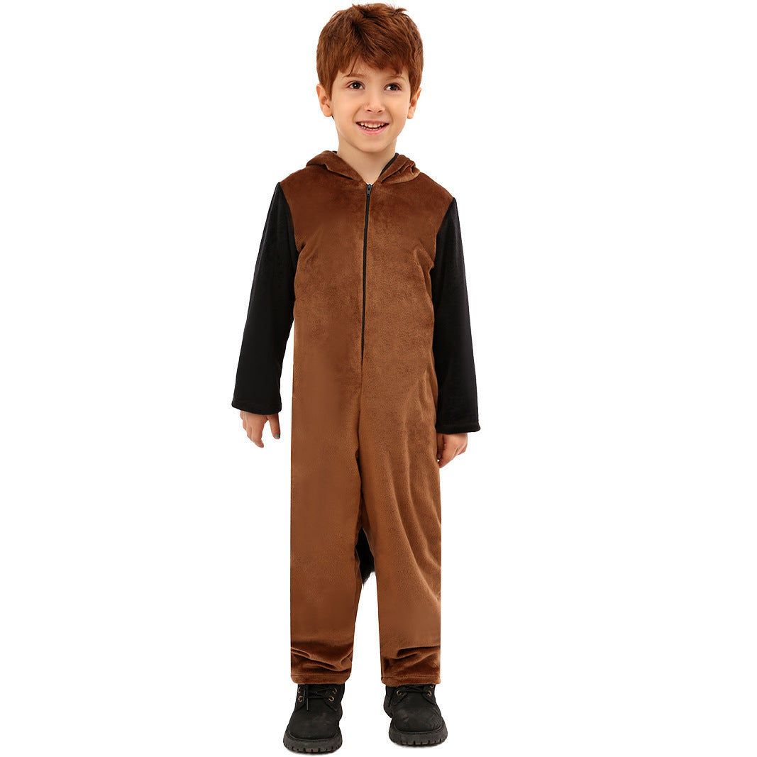 Children's Animal Jumpsuit Brown Horse Role Cos Costume Stage Performing Costumes