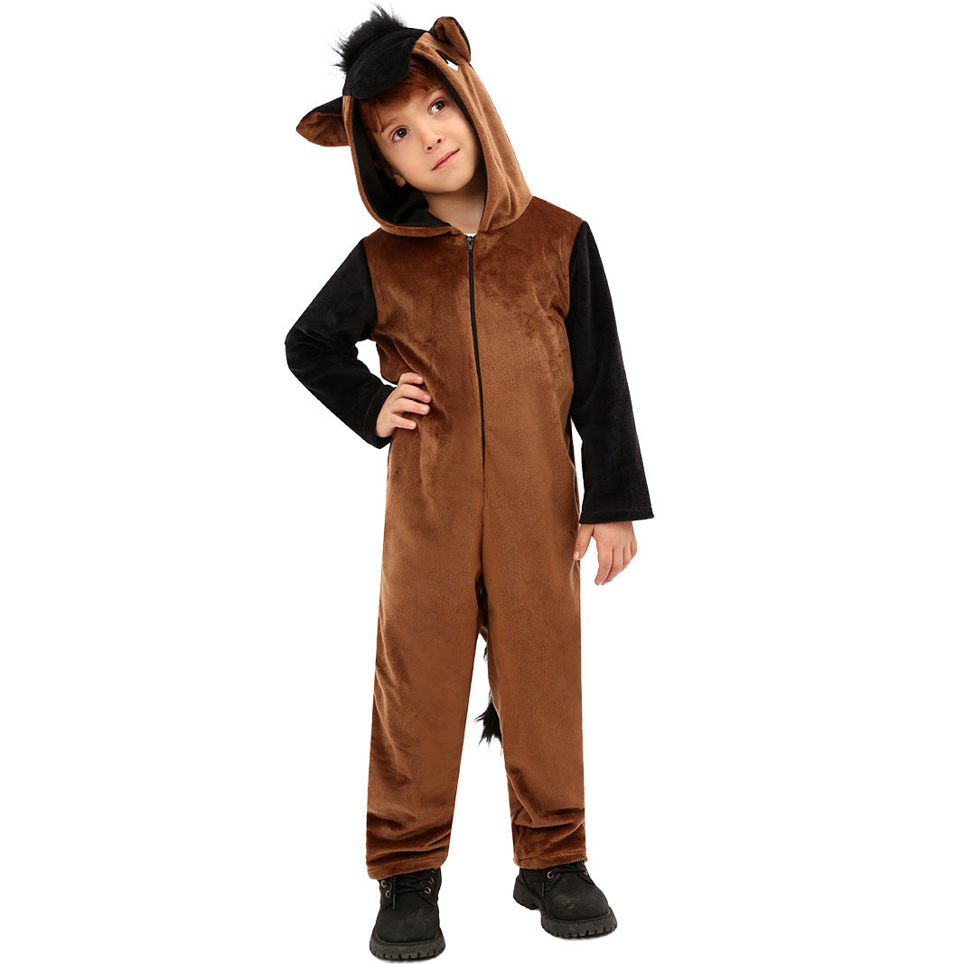 Children's Animal Jumpsuit Brown Horse Role Cos Costume Stage Performing Costumes