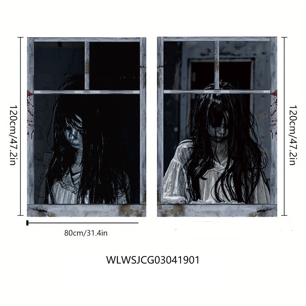 3D Holiday Halloween Horror Witch Window Cover Family Party Decoration Witch Zombie Ghosts Super Terrifying Photo Studio Backdrop Door Window Hanging Banner