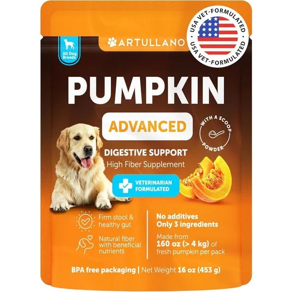 Pumpkin Powder For Dogs Digestive Support 16 OZ Fiber Supplement For Constipation For Gut Healthy Skin Digestion Glands Firm Stool Poop Anti Diarrhea Gas Relief Made In USA