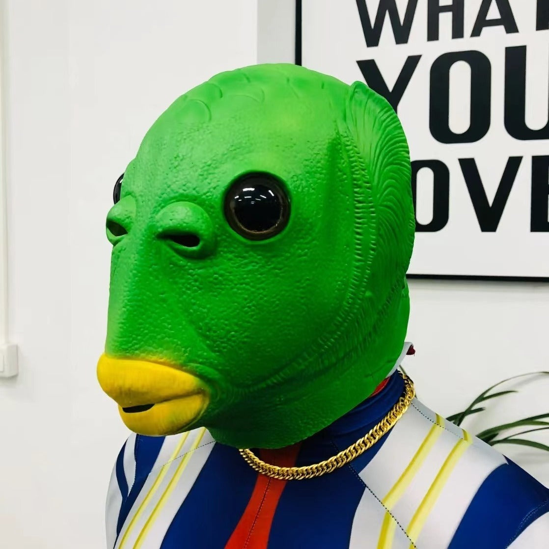 Internet Celebrity Latex Mask Funny Green Fish Head Cover